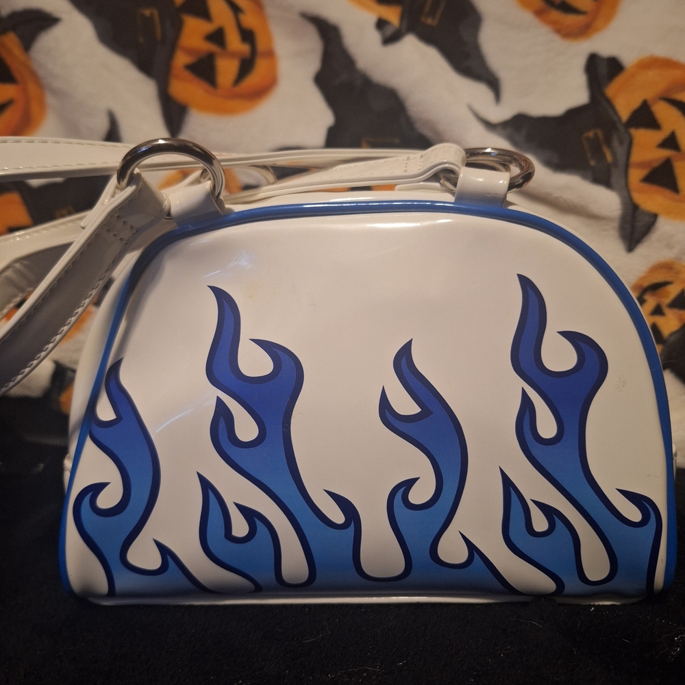 Dolls Kill Current Mood White and Blue Flame Design Women's Bag